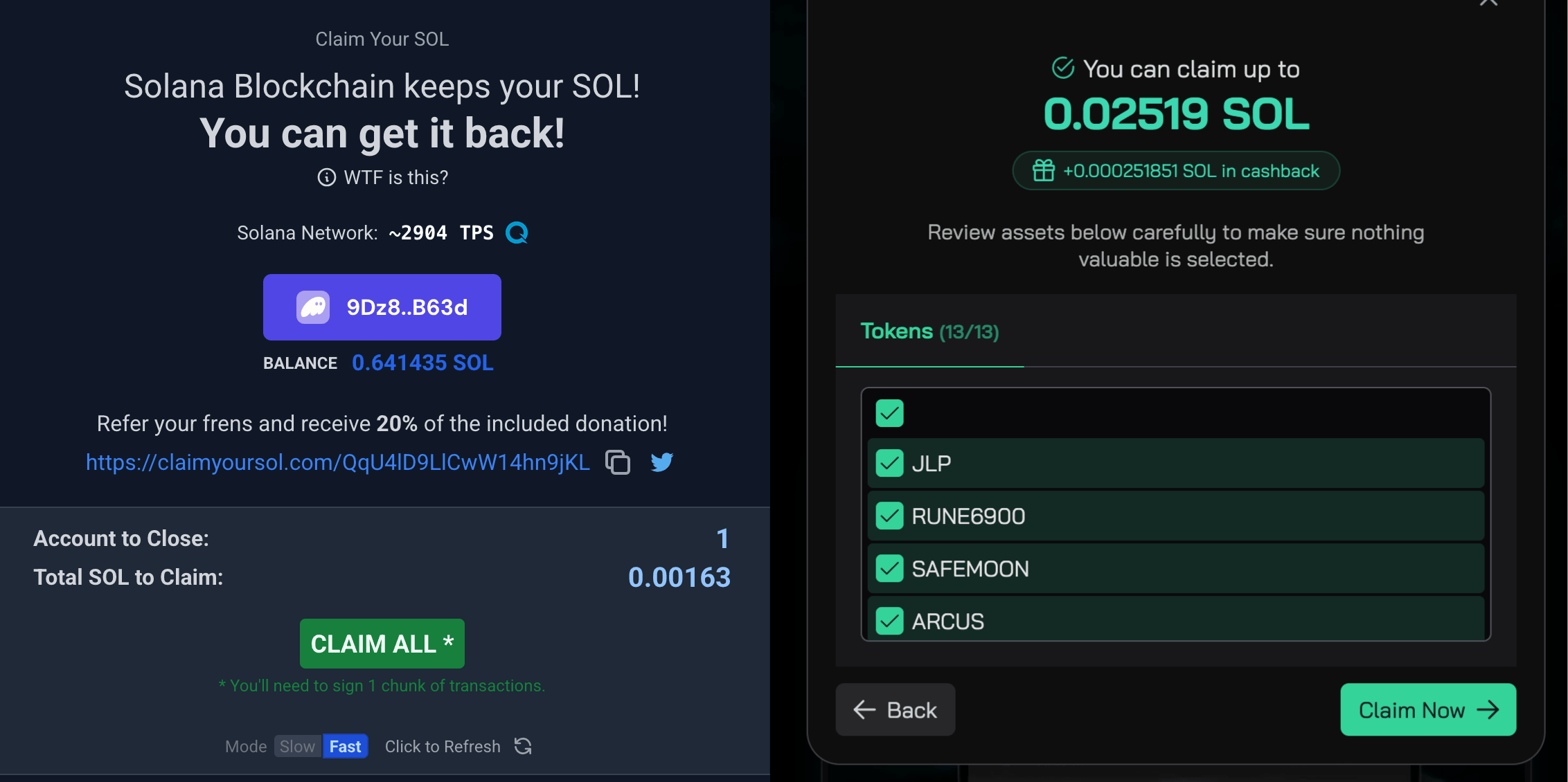 Detailed visual breakdown comparing ClaimYourSOL and Unclaimed SOL